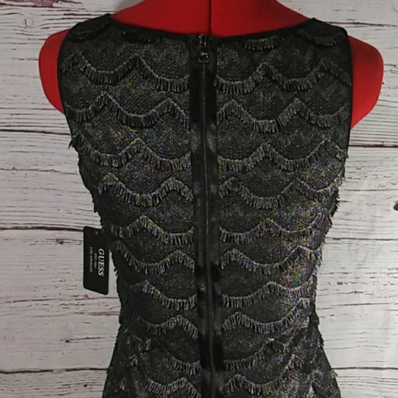 Guess Maria Black Metallic Fringe She Dress Sz 2 - Picture 7 of 8